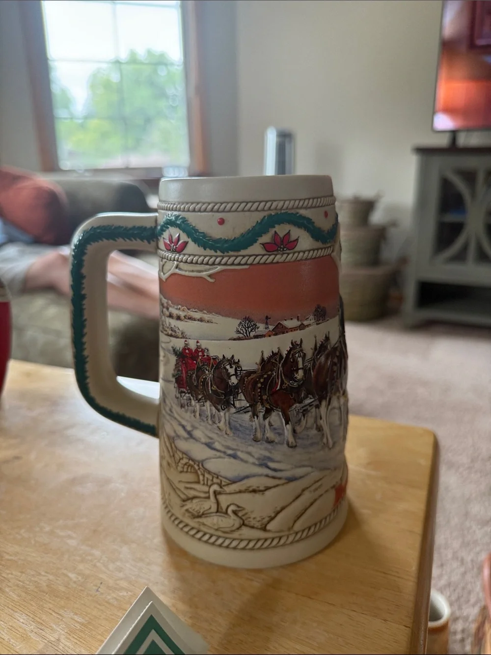 Budweiser American homestead Holiday Ceramic Stein - Cream and Green